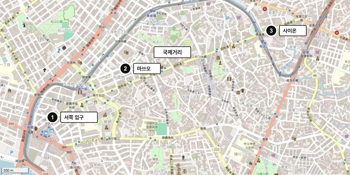 국제거리 서쪽 입구와 마쓰오, 사이온 주차 구역 지도