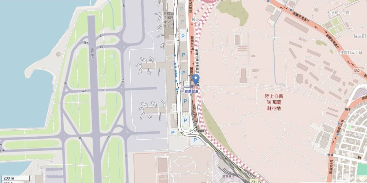 나하공항 국내선·국제선 터미널과 유이레일역 위치 지도